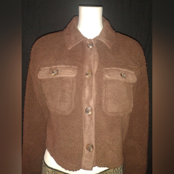 Hippie Rose Jackets & Blazers - "Hippie Rose" Light Brown Cropped Teddy Jacket